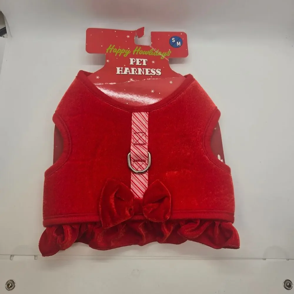 Red Pet Small Dog Harness Holiday Festive Christmas Dress Up Happy Howlidays